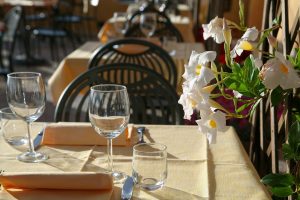 Elegant restaurant table with Mediterranean atmosphere